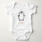 Gepersonaliseerde schattige waterverf pinguïn baby romper (Voorkant)