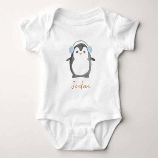 Gepersonaliseerde schattige waterverf pinguïn baby romper (Voorkant)