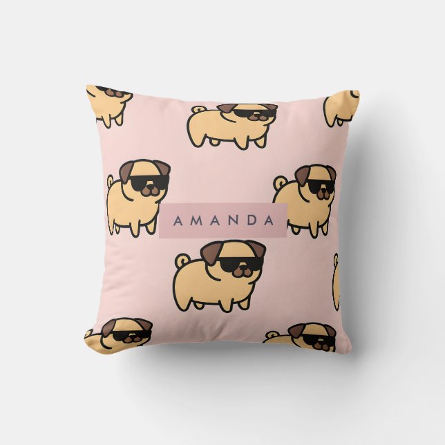 Gepersonaliseerde Schattige zonnebril Pug Pattern Kussen (Voorkant)