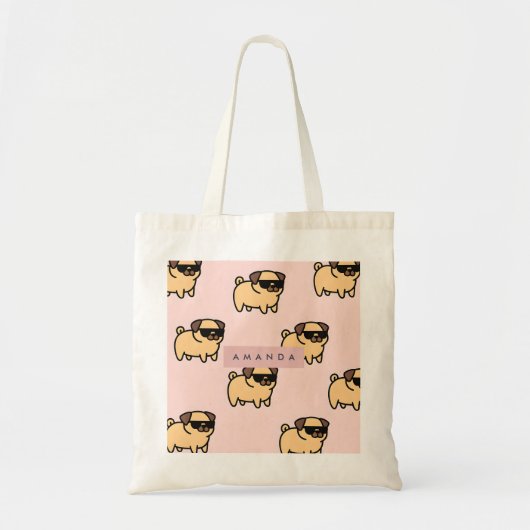 Gepersonaliseerde Schattige zonnebril Pug Pattern Tote Bag (Voorkant)
