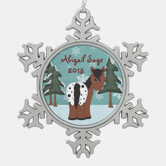Gepersonaliseerde Schattigee Appaloosa Paard Winte Tin Sneeuwvlok Ornament (Voorkant)