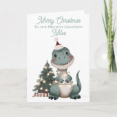 Gepersonaliseerde Schattigee Aquarel Kerst Dinosau Feestdagen Kaart (Voorkant)