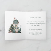 Gepersonaliseerde Schattigee Aquarel Kerst Dinosau Feestdagen Kaart (Binnen)