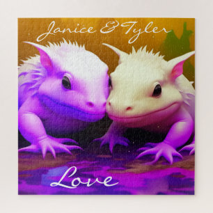 Gepersonaliseerde Schattigee Axolotl Paar Liefde A Legpuzzel