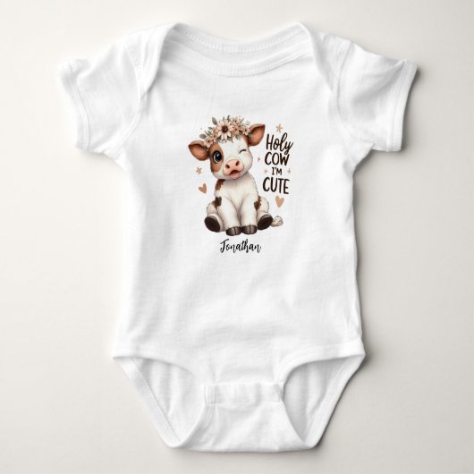 Gepersonaliseerde Schattigee Baby Dier Holy Koe On Romper (Voorkant)