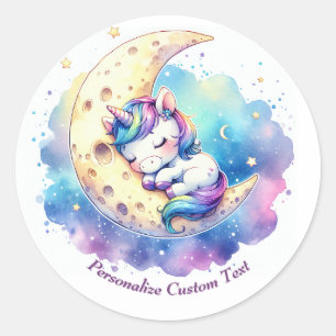 Gepersonaliseerde Schattigee Baby Eenhoorn Slapen  Ronde Sticker