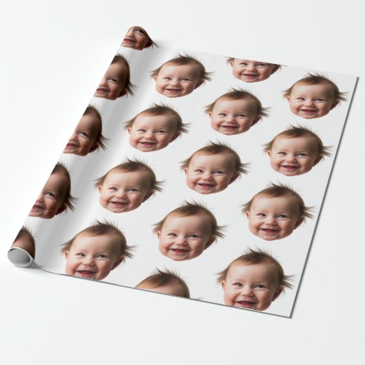 Gepersonaliseerde Schattigee Baby Gezichtsfoto Mam Cadeaupapier (Uitgerold)