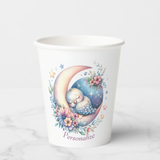 Gepersonaliseerde Schattigee Baby-vogel slapen op  Papieren Bekers (Voorkant)