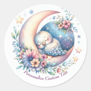 Gepersonaliseerde Schattigee Baby-vogel slapen op  Ronde Sticker