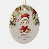 Gepersonaliseerde Schattigee baby's eerste kerst Keramisch Ornament (Rechts)
