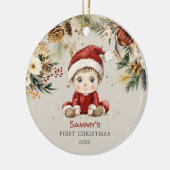 Gepersonaliseerde Schattigee baby's eerste kerst Keramisch Ornament (Links)
