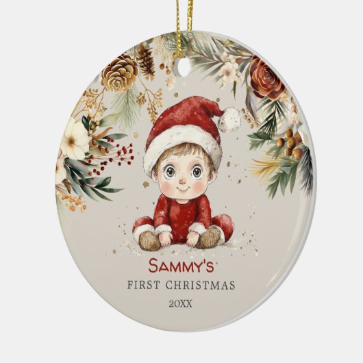 Gepersonaliseerde Schattigee baby's eerste kerst Keramisch Ornament (Links)