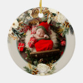 Gepersonaliseerde Schattigee baby's eerste kerst Keramisch Ornament (Achterkant)