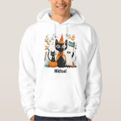 Gepersonaliseerde Schattigee Black Cat & Ghost Hal Hoodie (Voorkant)