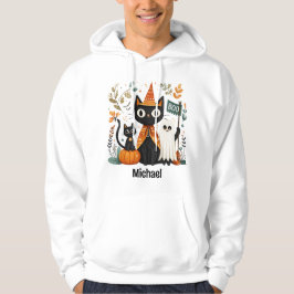 Gepersonaliseerde Schattigee Black Cat & Ghost Hal Hoodie