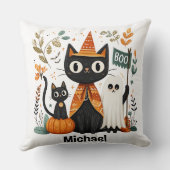 Gepersonaliseerde Schattigee Black Cat & Ghost Hal Kussen (Achterkant)