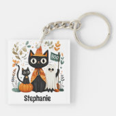 Gepersonaliseerde Schattigee Black Cat & Ghost Hal Sleutelhanger (Achterkant)