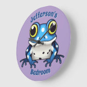 Gepersonaliseerde Schattigee Blauwe Polka Dot Muur Grote Klok (Hoek)