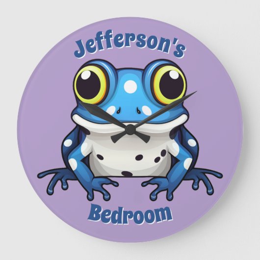 Gepersonaliseerde Schattigee Blauwe Polka Dot Muur Grote Klok (Voorkant)