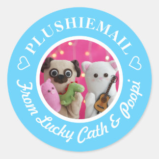 Gepersonaliseerde Schattigee Blauwe Stijlvolle Fot Ronde Sticker