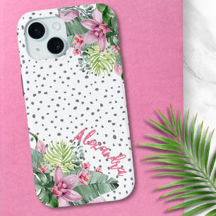 Gepersonaliseerde Schattigee Bloemen Tropische Naa iPhone 15 Case