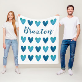 Gepersonaliseerde Schattigee Blue Hearts Valentijn Fleece Deken
