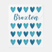 Gepersonaliseerde Schattigee Blue Hearts Valentijn Fleece Deken (Voorkant)