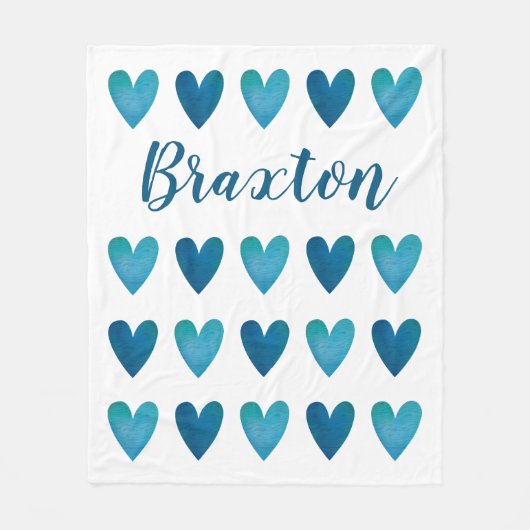 Gepersonaliseerde Schattigee Blue Hearts Valentijn Fleece Deken (Voorkant)