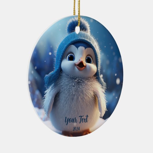 Gepersonaliseerde Schattigee Blue Penguin aangepas Keramisch Ornament (Rechts)