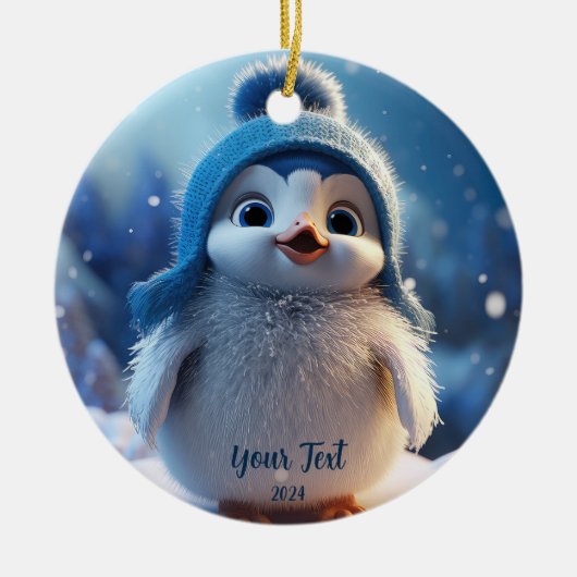 Gepersonaliseerde Schattigee Blue Penguin aangepas Keramisch Ornament (Voorkant)