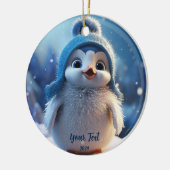Gepersonaliseerde Schattigee Blue Penguin aangepas Keramisch Ornament (Links)