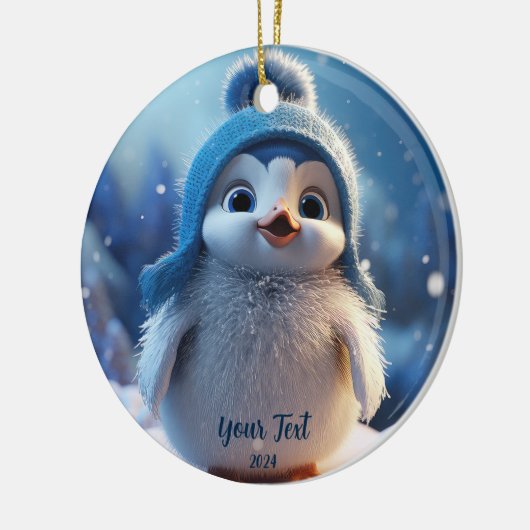 Gepersonaliseerde Schattigee Blue Penguin aangepas Keramisch Ornament (Links)