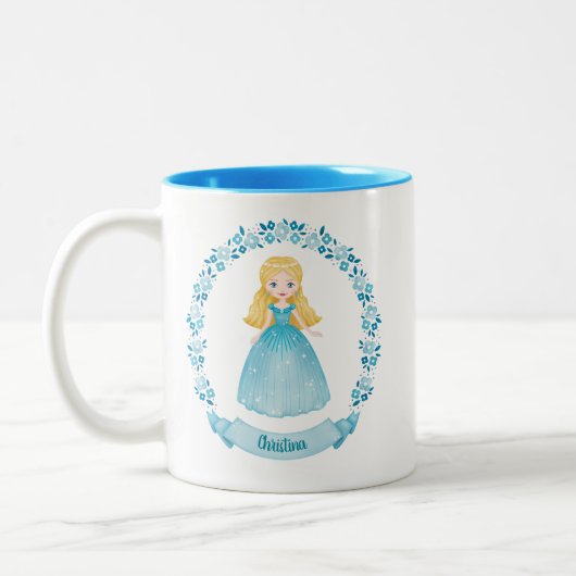 Gepersonaliseerde Schattigee Blue Princess Tweekleurige Koffiemok (Links)
