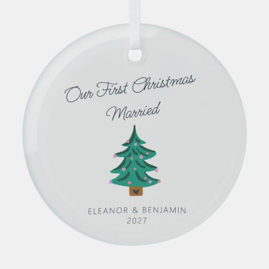 Gepersonaliseerde Schattigee boom eerste kerst get Glas Ornament (Voorkant)