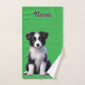 Gepersonaliseerde Schattigee Border Collie Puppy Bad Handdoek (Handdoek)
