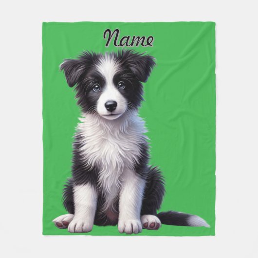 Gepersonaliseerde Schattigee Border Collie Puppy Fleece Deken (Voorkant)