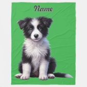 Gepersonaliseerde Schattigee Border Collie Puppy Fleece Deken (Voorkant)