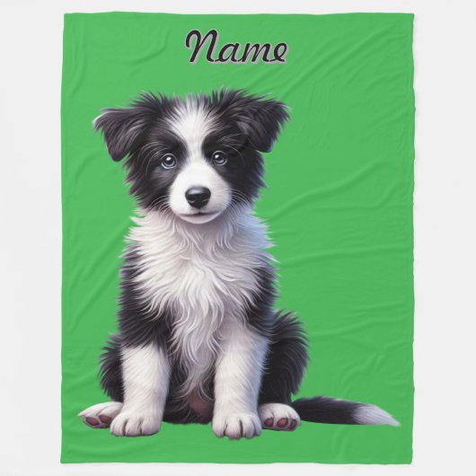 Gepersonaliseerde Schattigee Border Collie Puppy Fleece Deken (Voorkant)