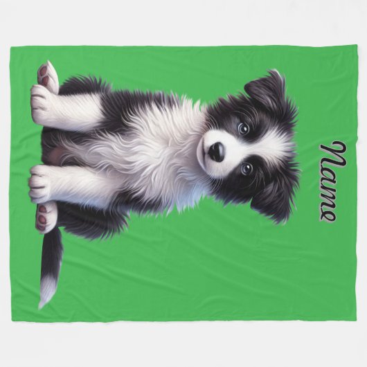 Gepersonaliseerde Schattigee Border Collie Puppy Fleece Deken (Voorkant (Horizontaal))
