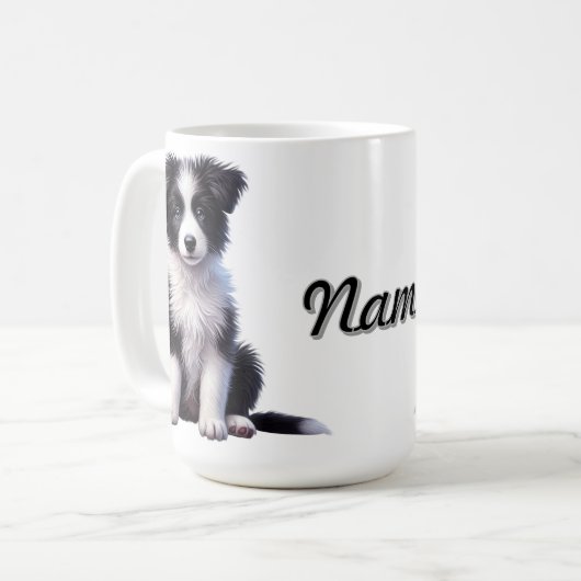 Gepersonaliseerde Schattigee Border Collie Puppy Koffiemok (Voorkant links)