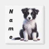 Gepersonaliseerde Schattigee Border Collie Puppy Magneet (Voorkant)
