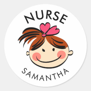 Gepersonaliseerde Schattigee Brunette Cartoon Verp Ronde Sticker