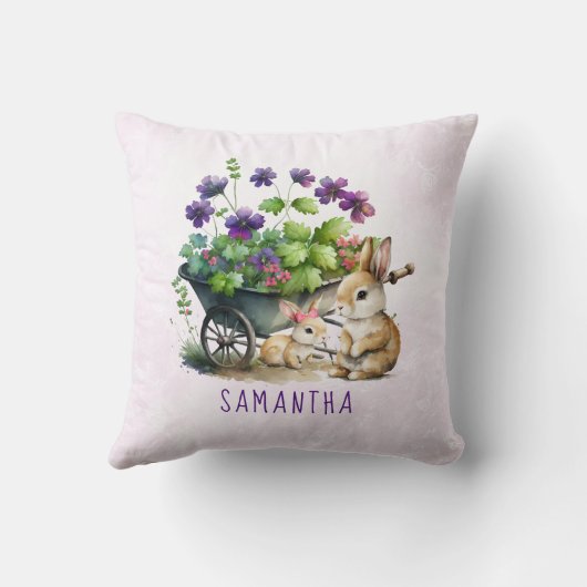 Gepersonaliseerde Schattigee Bunnies Meisje Pasen Kussen (Achterkant)