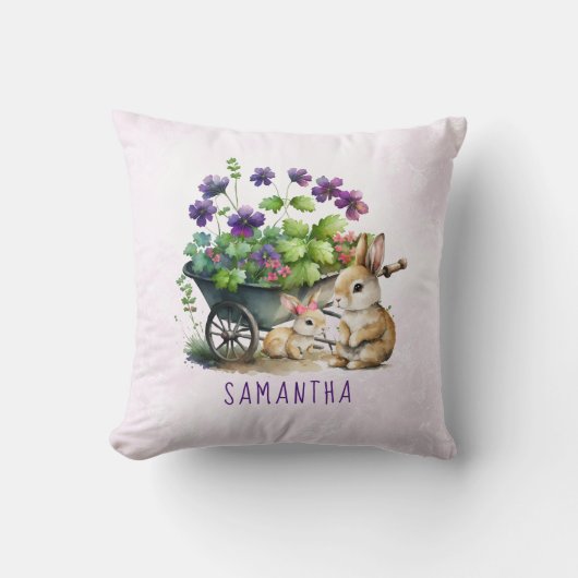 Gepersonaliseerde Schattigee Bunnies Meisje Pasen Kussen (Voorkant)