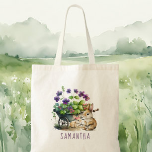 Gepersonaliseerde Schattigee Bunnies Meisje Pasen Tote Bag