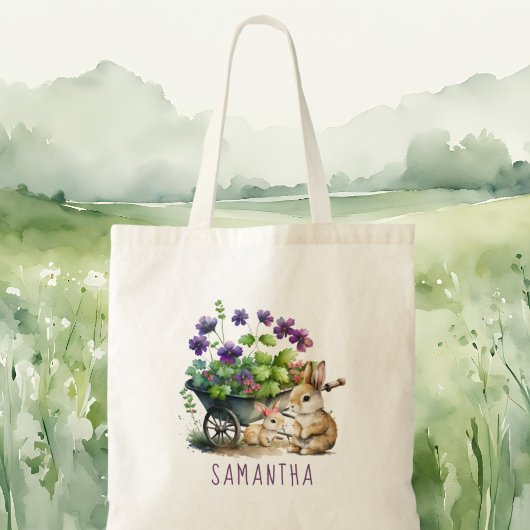 Gepersonaliseerde Schattigee Bunnies Meisje Pasen Tote Bag