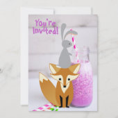 Gepersonaliseerde Schattigee Bunny en Fox Milkshak Kaart (Voorkant)
