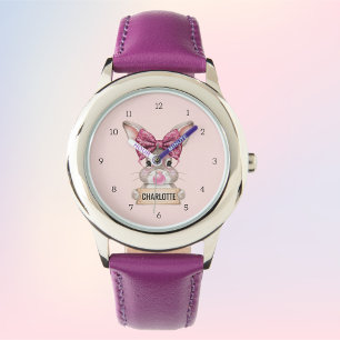 Gepersonaliseerde Schattigee Bunny Kinderen Horlog Horloge