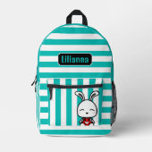 Gepersonaliseerde Schattigee Bunny Turquoise Gestr Bedrukte Rugzak (Voorkant)