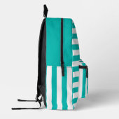 Gepersonaliseerde Schattigee Bunny Turquoise Gestr Bedrukte Rugzak (Links)